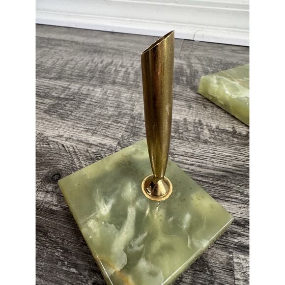 Set Of 2 Vintage Green Alabaster Fountain Pen Holders MCM Atomic Mad Men - Picture 4 of 16